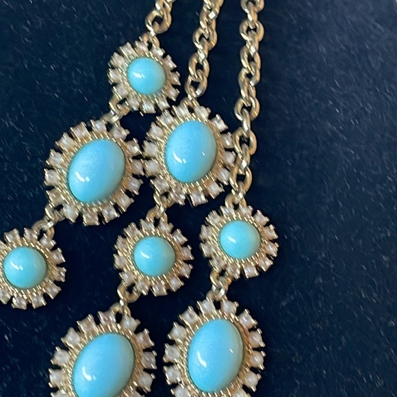 Vintage Gold, Rhinestone & Light Blue 3 Tier Necklace - Picture 3 of 5